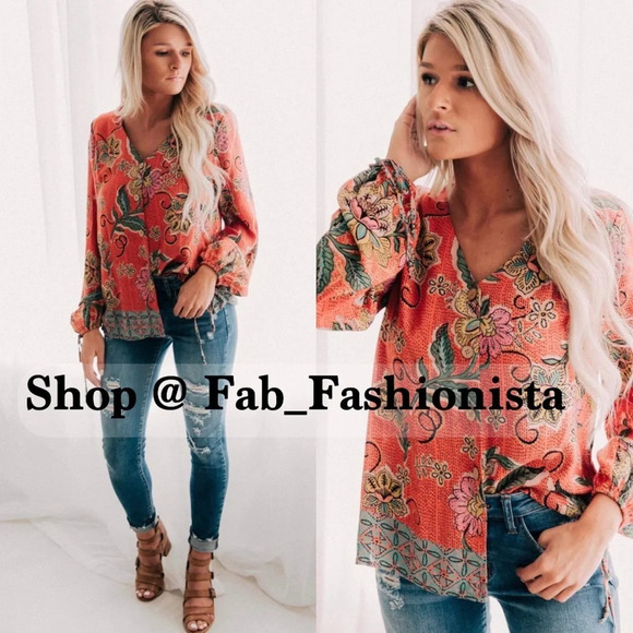 Floral button down top bohemian hippy vibes - Picture 9 of 9